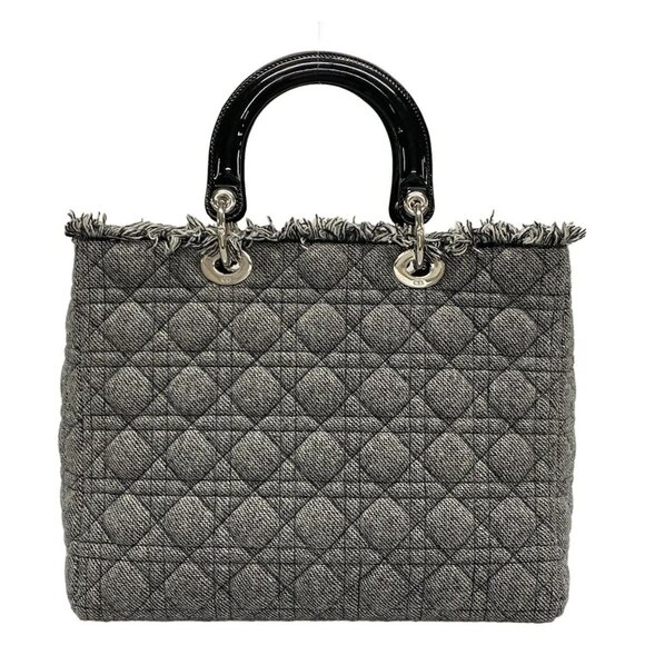 Auth DIOR/ChristianDior Lady Dior Large Bag Gray Black Wool Patent Leather - Picture 2 of 16